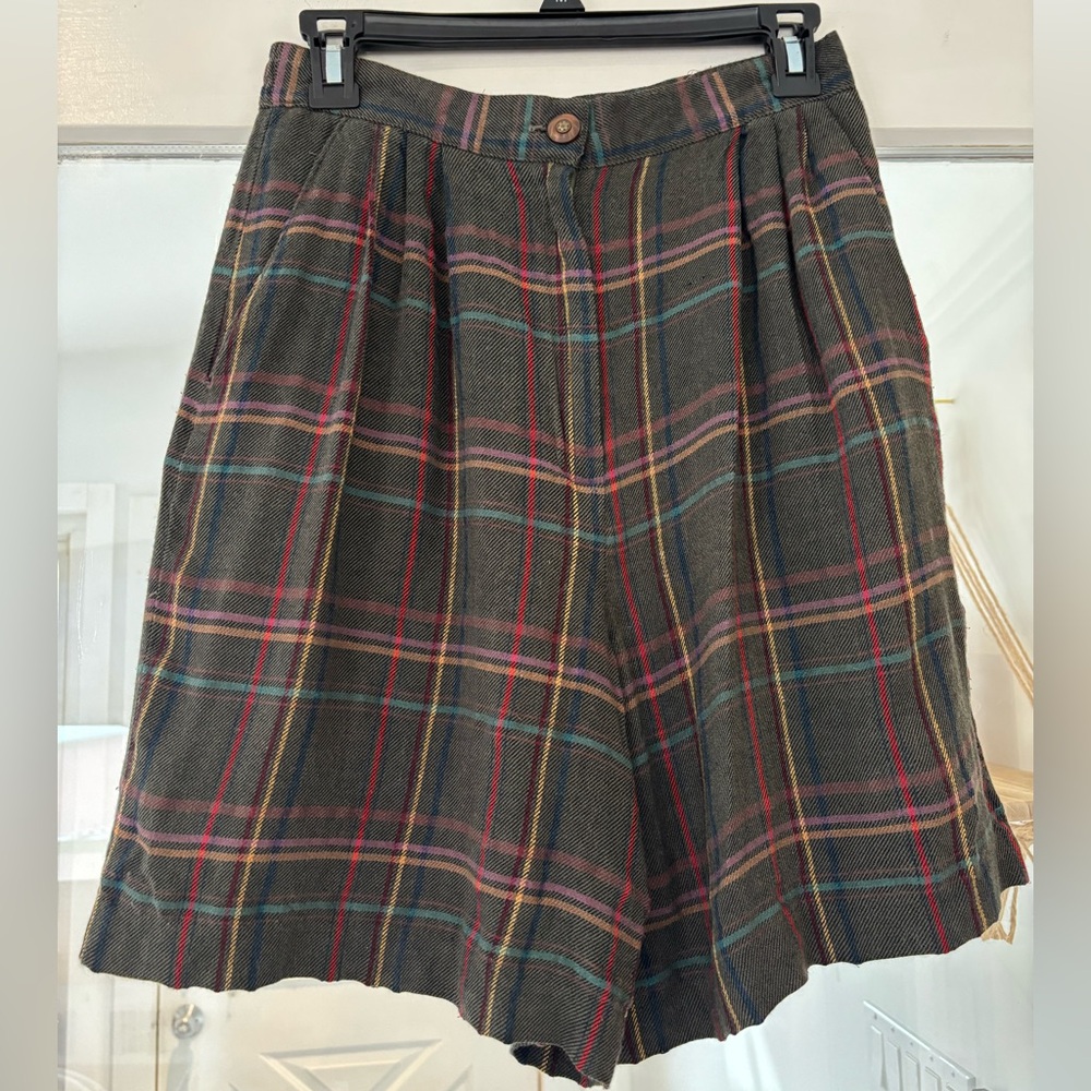 Vintage‎ Norton McNaughton Olive Plaid Striped Trouser Shorts